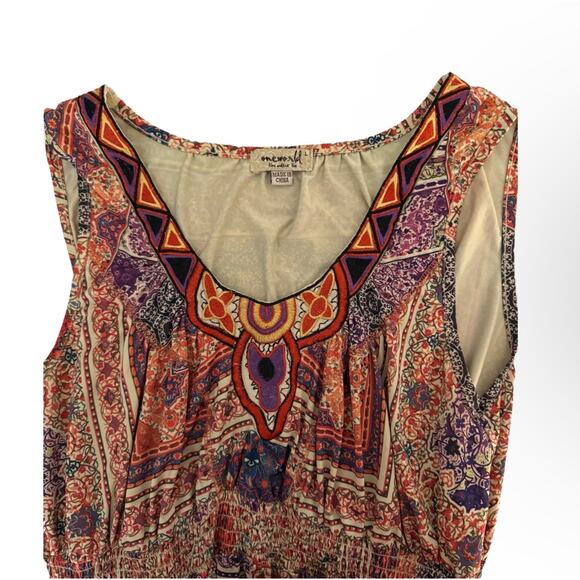 One World Boho Embroidered Paisley Asymmetric Dress Large - Picture 3 of 5